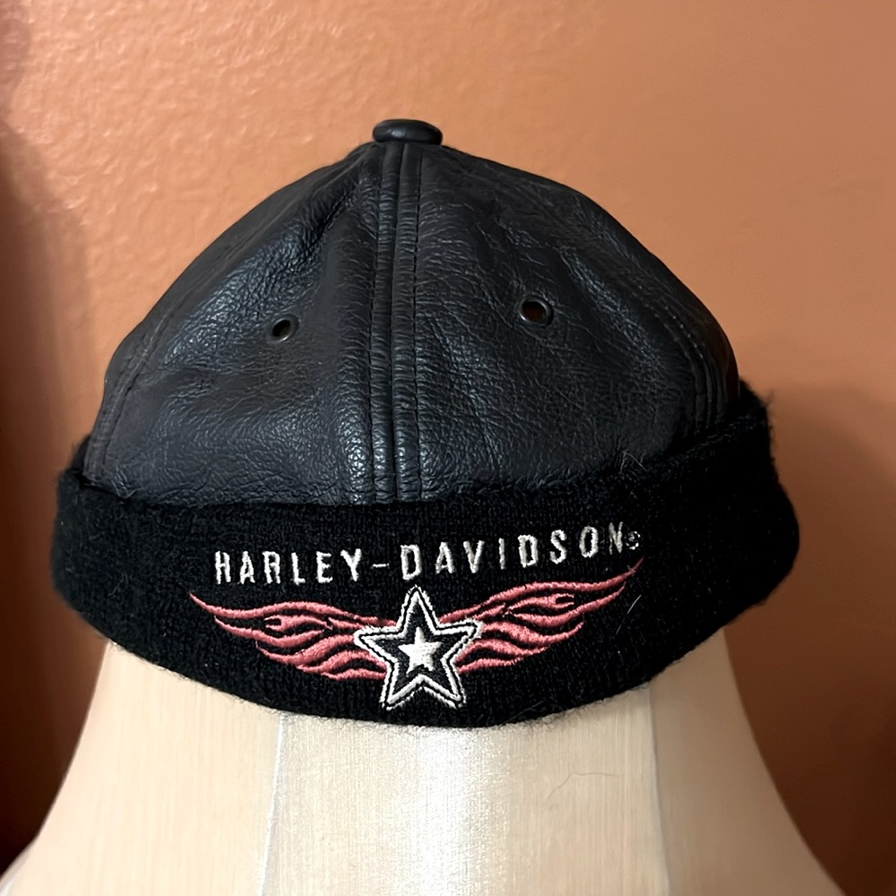 Vintage Harley Davidson Leather Skull Cap